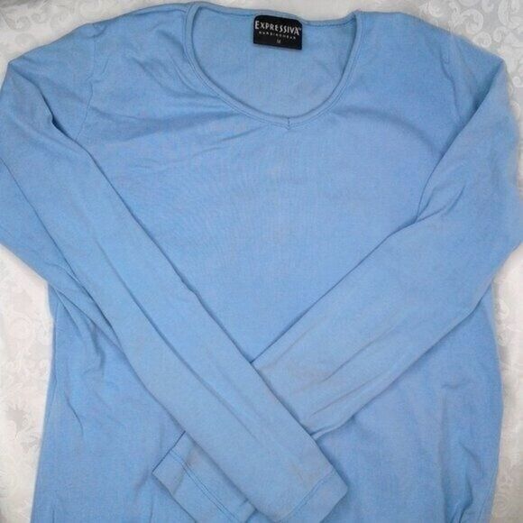 Expressiva Nursingwear Long Sleeve Top Size M Lt. Blue V/Crew Neck Double Layer - Picture 2 of 8